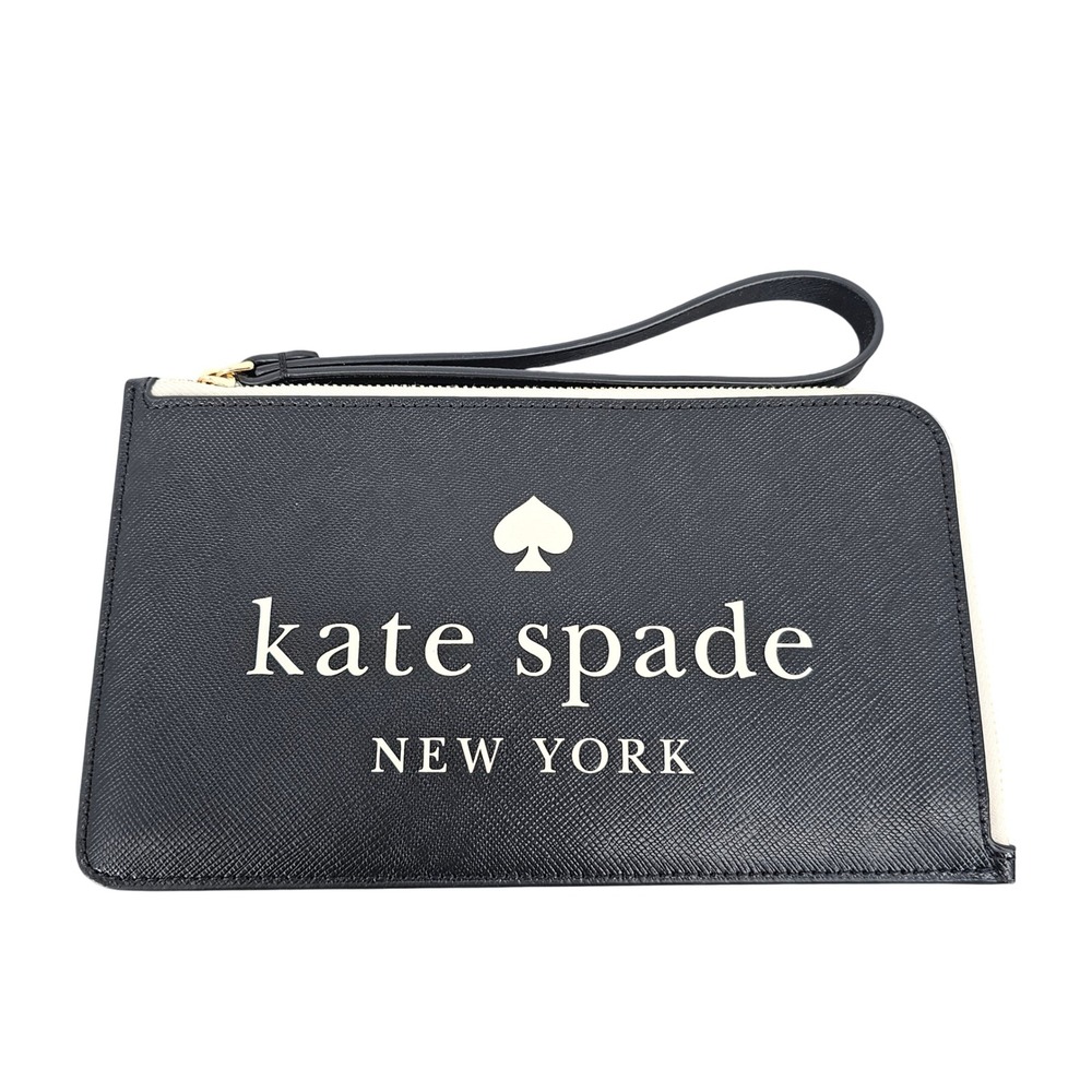 Kate Spade New York Black Saffiano Leather Medium Wristlet‎ Pouch Clutch KL854